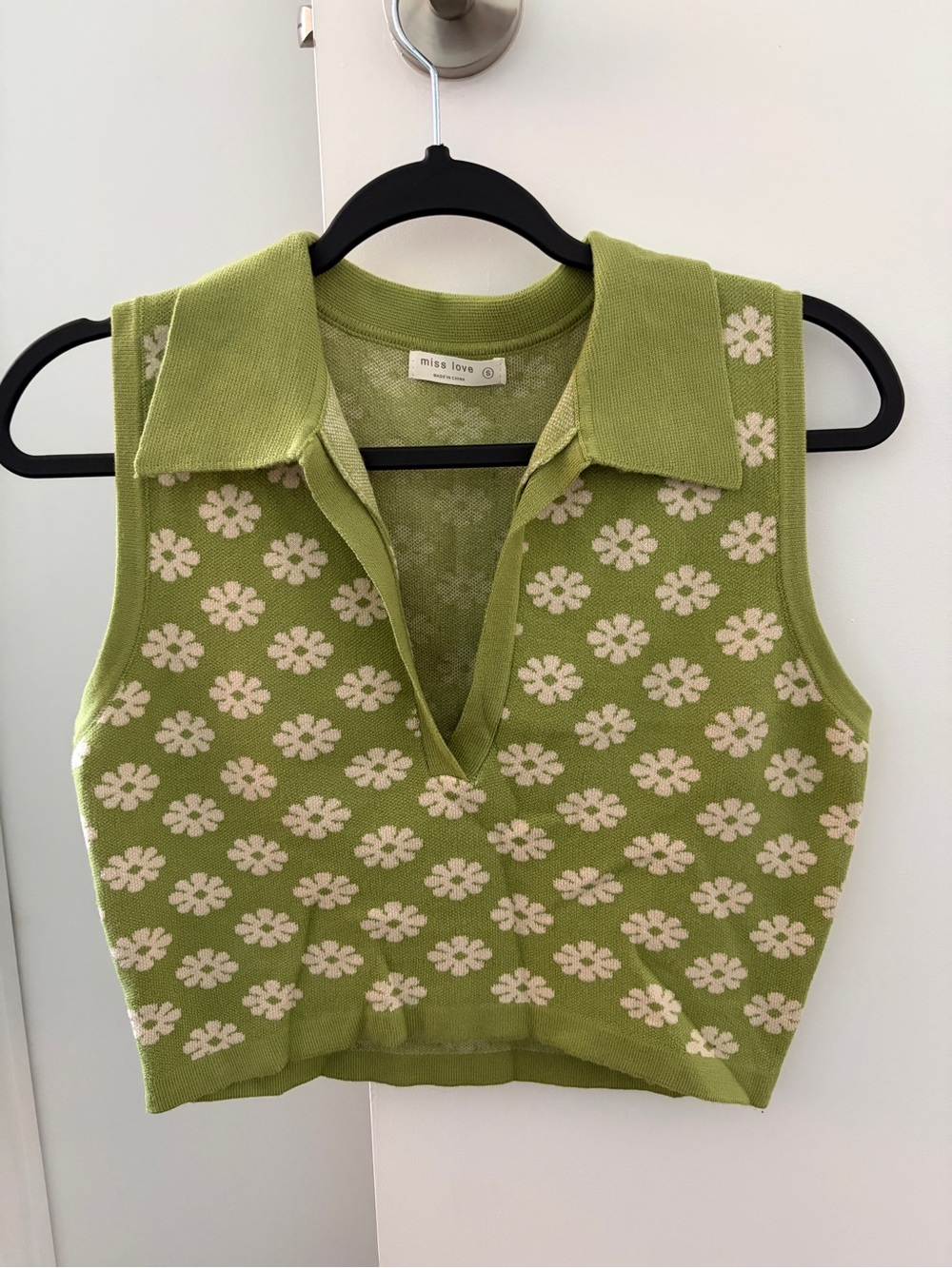 Miss Love Green Daisy Knit Polo Tank